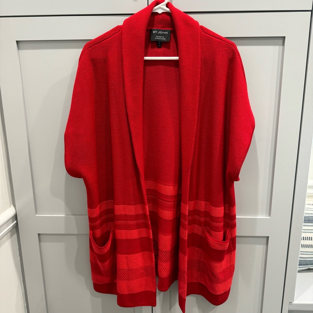 St John Red Short Sleeve Open Cardigan Vest